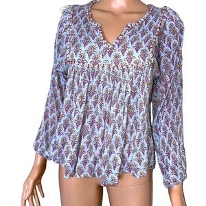 Rachel Zoe Braided Boho Blouse baby doll style festival bohemian SZ Sm blue tan